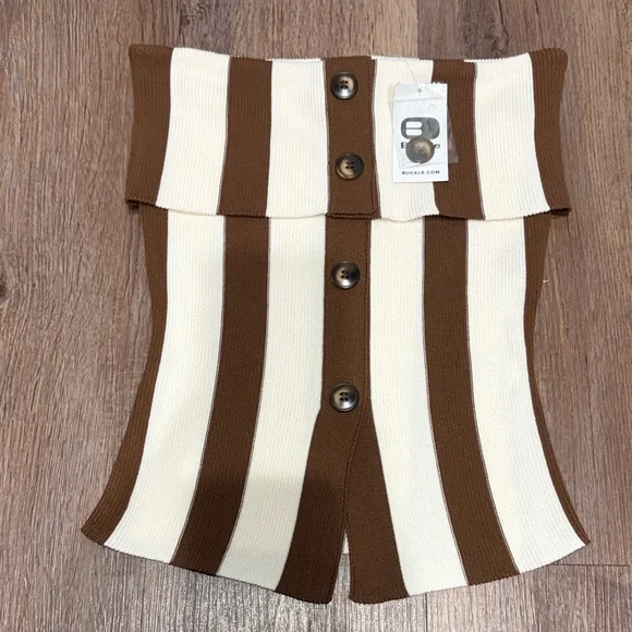 Buckle The Workshop Brand Brown and Cream Striped Top - Picture 1 of 3